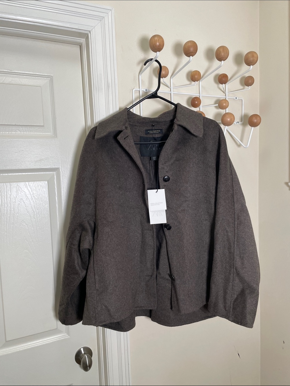 Zara NWT Wool Short Pea Coat in Dark Brown M